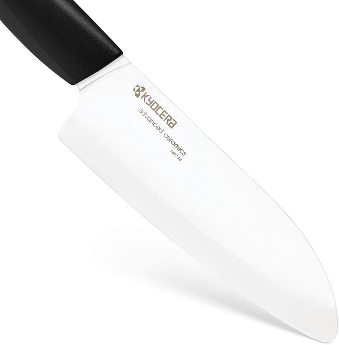 Kyocera’s Revolution 4-Piece Ceramic Knife Set: Ceramic Chef Knife For Your Cooking Needs, 7" Chef's Santoku, 5.5" Santoku, 4.5" Utility & 3" Paring Knives, Black/White