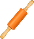 Mini Silicone Rolling Pin for Kids, Non-stick Surface Wood Handle, 9 Inch 1 Pack Orange