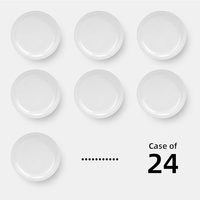 Stoneware Narrow Rim Commercial Grade Ceramic Dinnerware Bright White, Round Dinner Plate 9", Case of 24, Restaurant & Home Dining