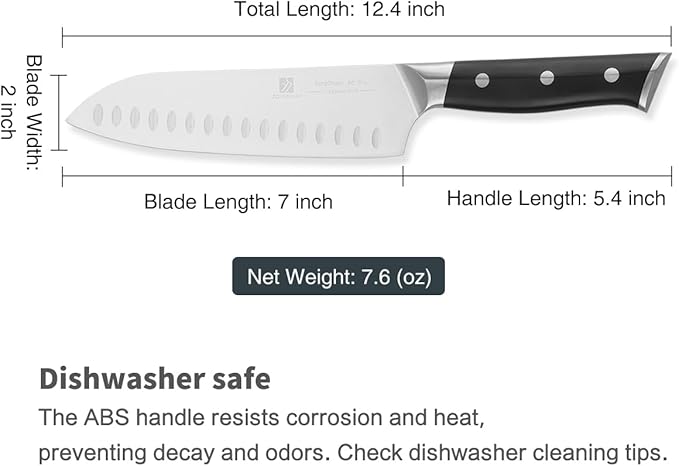 7 Inch Santoku Knife Sharp Knife Home Cooking Chef Gifts for Women Men: Sharp Kitchen Knife Ultra-Smooth Cutting Experience,All-Around Performance 50Cr15Mov Stainless Steel,Ergonomic Black Handle
