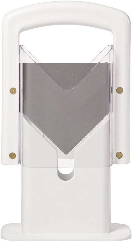 Hoan The Original Bagel Guillotine Slicer - 9.25-Inch Stainless Steel Blade Slicer - Safe and Efficient Easy Bagel Cutter for Muffins, Rolls, Buns with Precision Ground Serrated Blade (White)