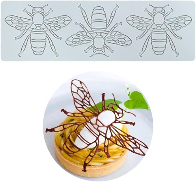 Silicone Molds 3D Hollow Leaf Chocolate Molds Honeycomb Bee Candy Mold Flower Pattern Fondant Mold Cake Topper Sugar Craft Decoration (G_Bee_12.8 * 3.8 * 0.12inch)