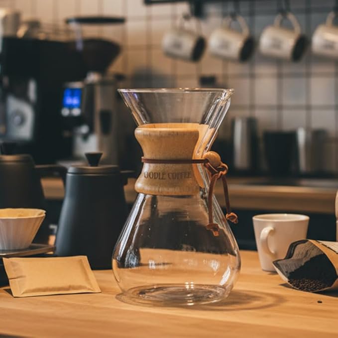 Pour Over Coffee Maker, Wood and Glass, 600ml with Stainless Steel Filter, 5 x 9 inches