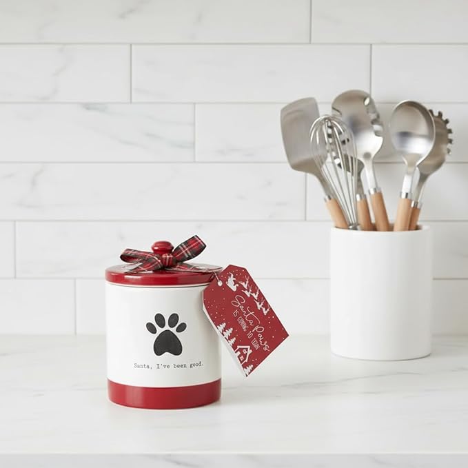 Young's Inc Ceramic Christmas Pet Treat Jar with Lid, Dog Treat Container for Countertop, 4.53" L x 6.1" W Small Animals, Cat, Dog Cookie Jar, Decorative Gifts for Pet Owners