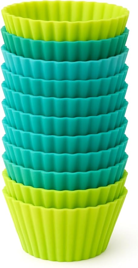 Silicone Baking Set with Silicone Baking Mat (12” x 16”) and 10 Standard Cupcake Liners (2.7” Reusable Muffin Cups) – Nonstick Pastry Mat for Rolling Dough, Oven Safe, BPA Free, Easy to Clean