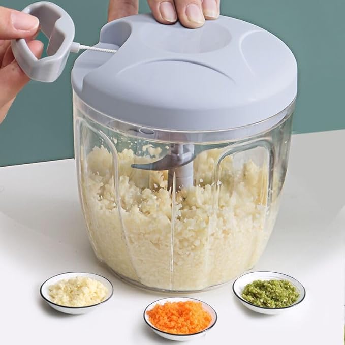 Food Chopper,Garlic Chopper with Container,Vegetable Kitchen Cutter,Pull String Hand Manual Food Processor Sharp Blades Mincer Shredder for Cutting Onions Chili Ginger Seasoning (Green, 500ml)