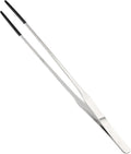 Reptile Feeding Tongs, Stainless Steel Lizard Feeding Tongs, Aquarium Straight Feeding Tweezers for Reptiles with Rubber Tip, Terrarium Feeding Tongs 10.63" L, Black Silver Tone