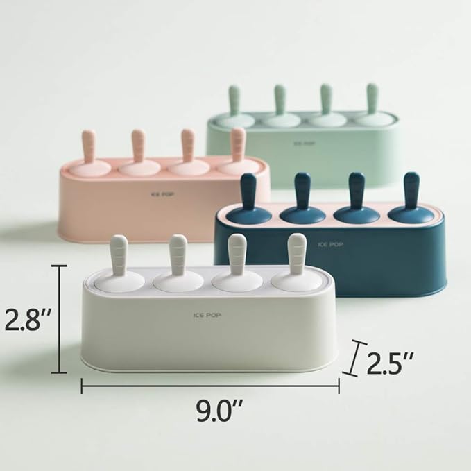 Popsicle Mold Set 4 Pieces Homemade Silicone Popsicle Maker Easy Release Ice Cream Molds Reusable DIY Pop Molds (Blue, IcyClassic Pops)