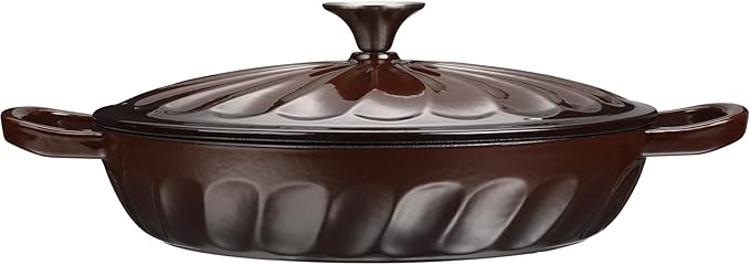 Enameled Cast Iron Braiser, 3.8 Quart Enamel Dutch Oven with Handles, Cast Iron Braiser Pan with Lid,Enameled Cookware (Brown)