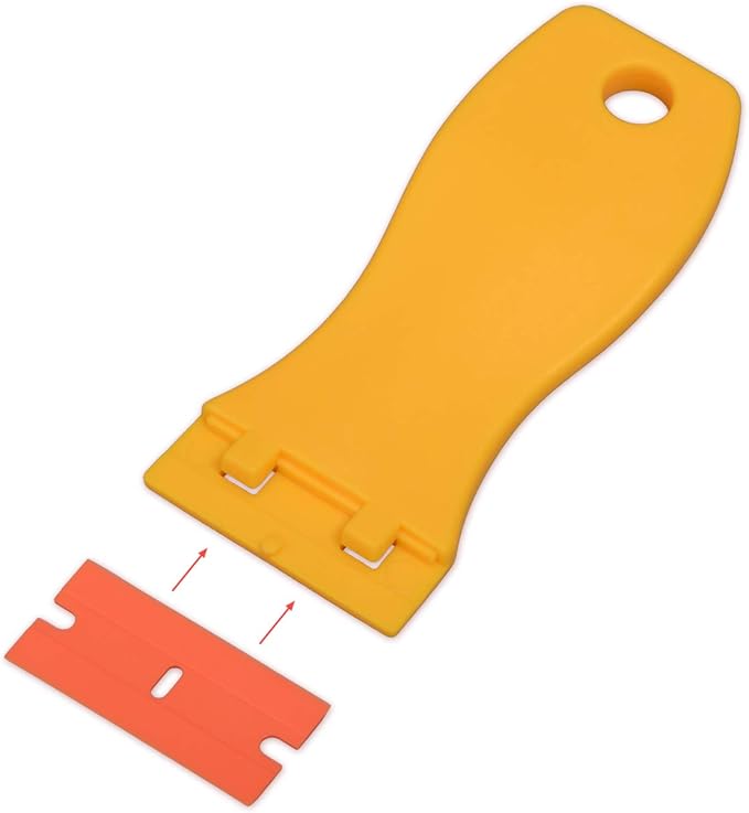 EHDIS 1.5" Plastic Razor Scraper Tool with 10pcs Double Edged Blades for Adhesive Remover,Removing Labels Stickers Decals Taping on Glass Windows(Yellow)