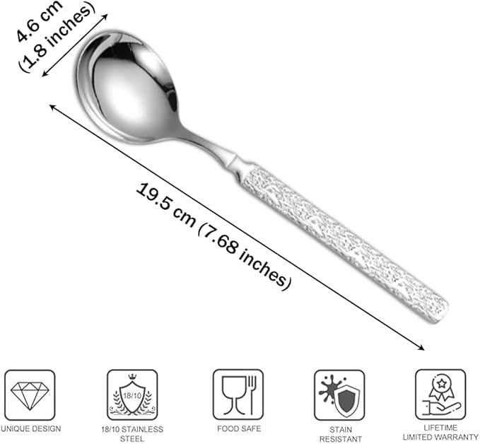 Thickened Stainless Steel Dinner Spoons with Hammered Edge,Serving Spoon Set,Heavy Table Spoons for Dinner, Party Wedding,Set of 4