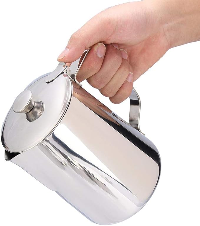 Stainless Steel Coffee Cup Mug Milk Frothing Pitcher Jug with Lid for Latte Coffee Art for Office Kitchen(2000mL)