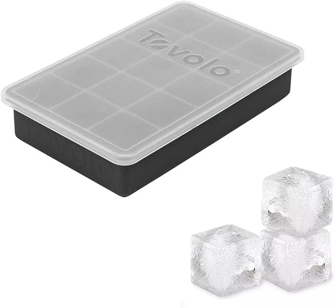Tovolo Perfect Cube Silicone Ice Mold Freezer Tray with Lid of 1.25" Cubes for Whiskey, Bourbon, Spirits & Liquor, BPA-Free Silicone, Fade Resistant, Charcoal, Set of 2
