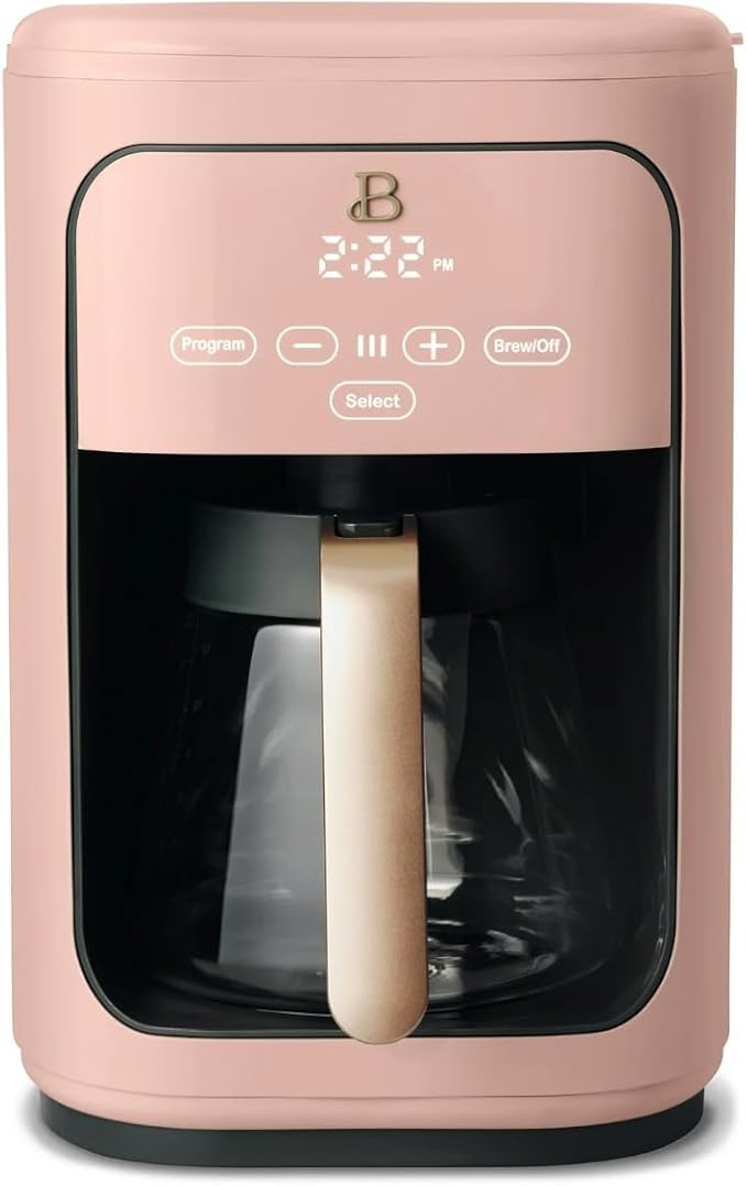 Beautiful 14 Cup Programmable Coffee Maker, Touch Display, 1200W, Brew Strength Control, Keep Warm, Pause & Serve, Glass Carafe, Reusable Filter, Auto Shut-Off (Rose)