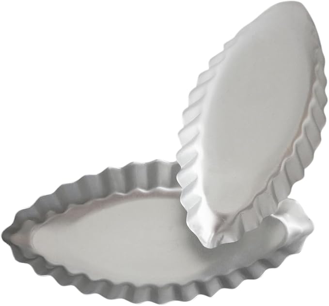 10PCS Egg Tart Pan Boat Shape, Aluminum Small Fluted Oval Tart Mold, Boat Molder for Baking Wavy Tartlet, Fruit Tats, Quiches - Silver