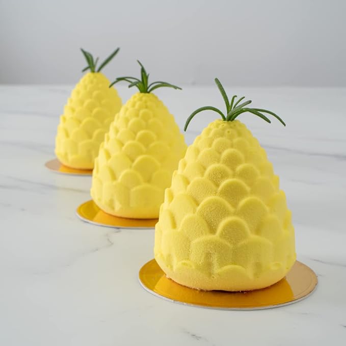 Pastry Tek 8 Cavities Pineapple Molds, 10 Oven-Ready Pineapple Jello Molds - Flexible, Freezable, White Silicone Tropical Fondant Molds, Easy Release, For Baking - Restaurantware