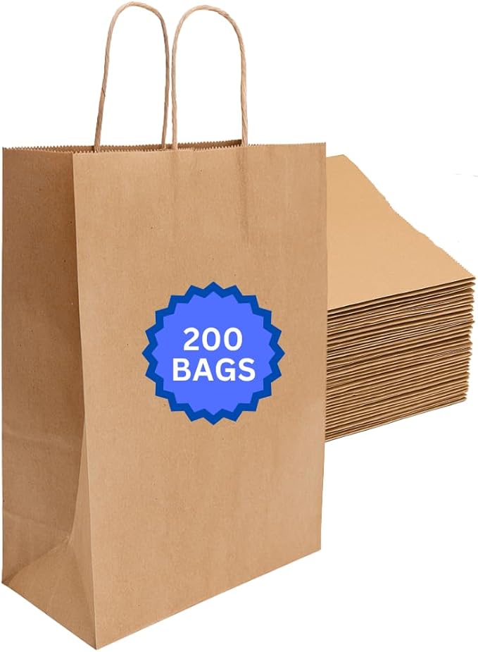 ASSUREPAK DIY Paper Bags - 200 units - Kraft Color - 18"x7"x18.5" - 74LB (110 GSM strong) - Twisted Handle Recyclable Bags for Kids Drawing, Decorating and Creative Projects - 18719NKPAPTHDL