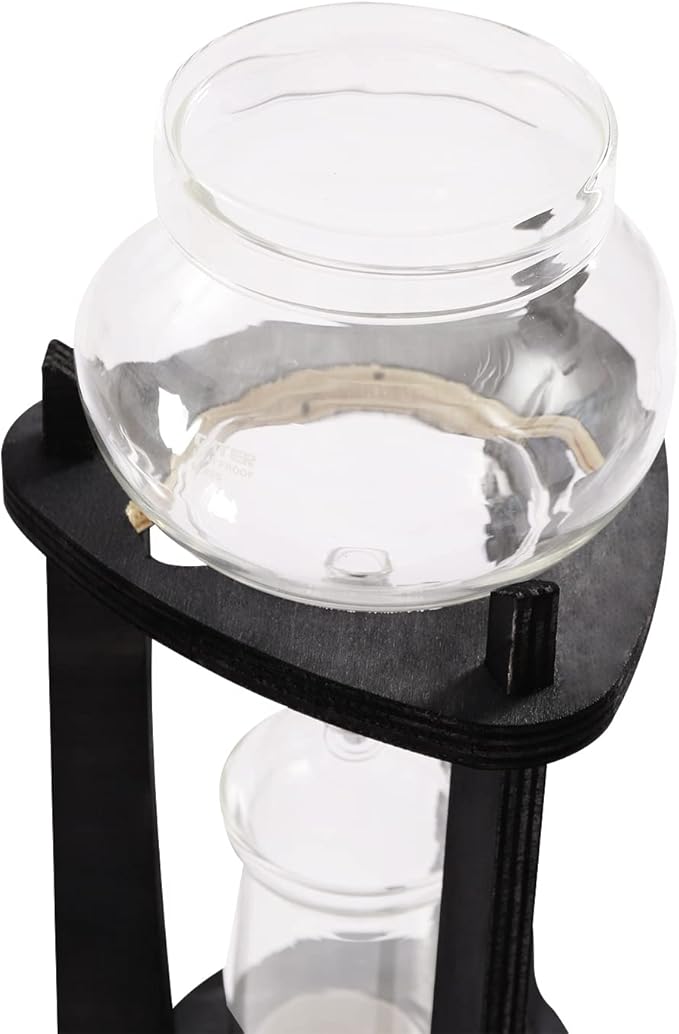 Cold Brew Coffee Maker, 600 ml/20.29 oz Iced Coffee Tower Dripper Coffee Maker & Tea Maker 6-8 Cups, High Borosilicate Glass, Wood, 304 Stainless Steel, Copper - for Home Office (Grey)