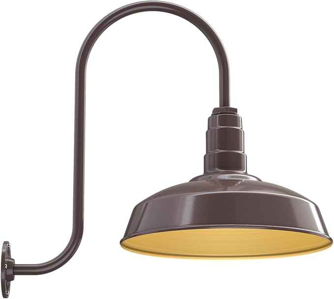 Steel Lighting Co. Gardena Barn Light | Outdoor Wall Mounted | 16" Dome | Upslope Gooseneck | Farmhouse Light Made in America | Dark Bronze Exterior/Brass Interior