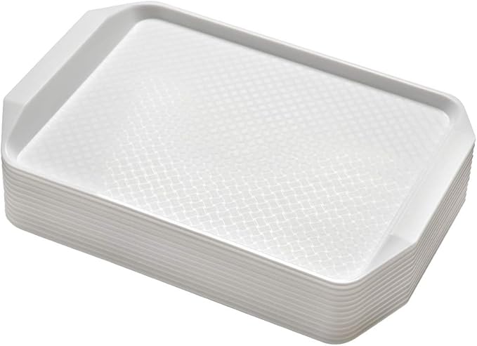 12-Piece White Plastic Fast Food Serving Trays,16.83 by 11.92-Inch