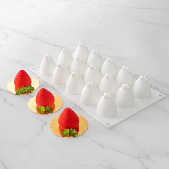 Restaurantware-Pastry Tek 15 Cavities Strawberry Silicone Mold, 1 Oven-Ready Strawberry Mold - Flexible, Freezable, White Silicone Fruit Silicone Mold, Easy Release, For Baking