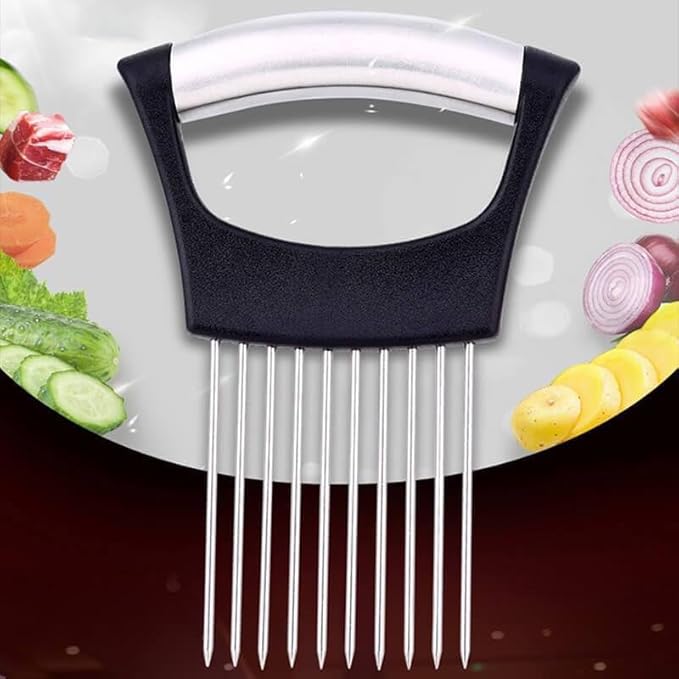 Ultra Onion Slice Holder - Stainless Steel Holder for Slicing Meat, Onion, Potato, Tomato - 3 Pack