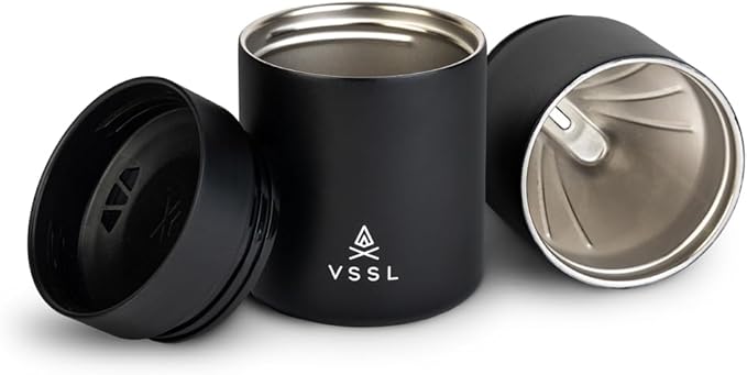 VSSL - Nest Pour Over Coffee Set | Coffee Maker for Camping | All-In-One Travel Pour Over | Transportable Dripper, 10oz Stainless Steel Travel Mug | Compact Storage & Adventure Ready | Black