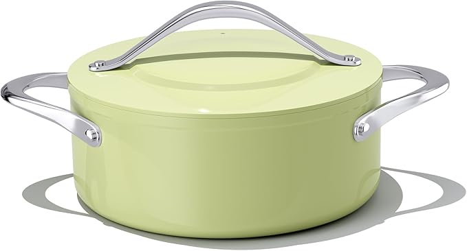 Stock Pot 4.5qt Ceramic Dutch Oven with Lid (9.5") Nonstick Ceramic Coated Non-Toxic PFAS-Free Even Heat Distribution for Braising, Baking Bread & Soups, Compatible for All Cooktops(Induction/Gas/Electric) Oven Safe to 500°F, Olive Green