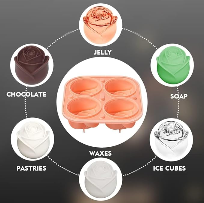 2 INCH Fun Shapes,Rose Ice Cube Mold,Rose Gift Ice Ball Maker Mold | Silicone Ice Cube Tray,Whiskey Ice Cubes Mold,Bourbon Ice Cube Molds Slow Melting Ice for Whiskey,Cocktails&Old Fashioned
