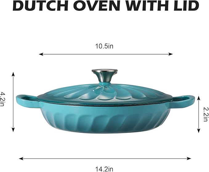 Enameled Cast Iron Braiser, 3.8 Quart Enamel Dutch Oven with Handles, Cast Iron Braiser Pan with Lid,Enameled Cookware (BlueGreen)
