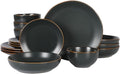 Gibson Home Hazeltine 16-Piece Black Stoneware Dinnerware Set – Plates and Bowls, Durable Ceramic Kitchen Dinner Set
