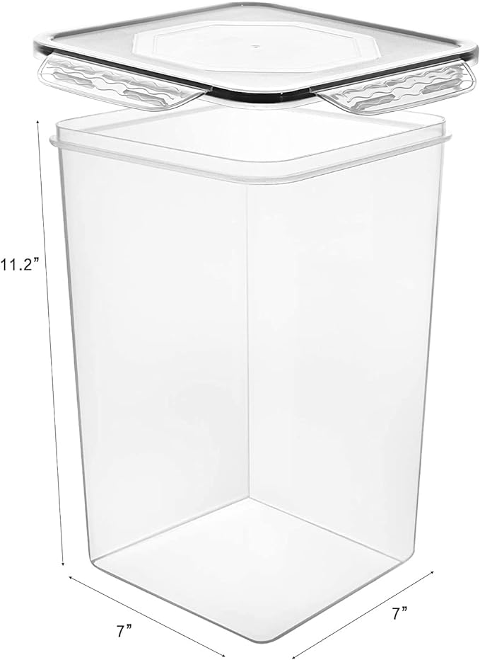 Extra Large 7qt / 6.5L/220oz Tall Food Storage Containers, WIDE & DEEP, 4-Piece Plastic Airtight Kitchen Pantry Storage Containers for Flour, Sugar, with 4 Measuring Cups,20 Labels