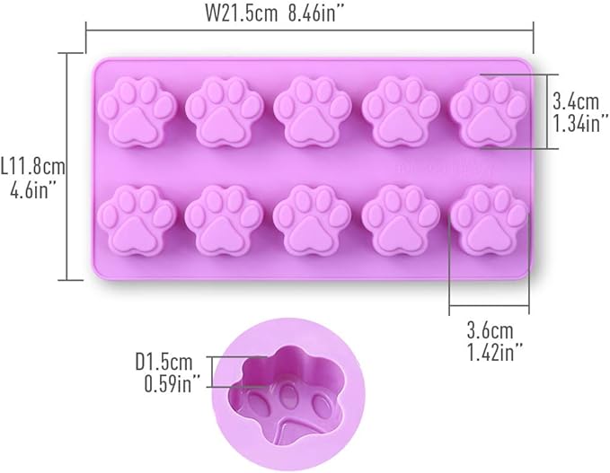 Dog Paw Shaped Silicone Molds, 10 Cavity, Food Grade, for Chocolate, Candy, Cake, Pudding, Jelly. 4 Pcs