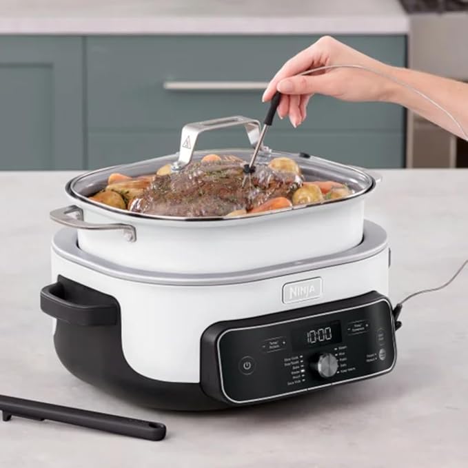 New 2025 Ninja Foodi Possible Cooker PRO Plus 11-in-1 Multi-Cooker, Slow Cooker, 8.5-Qt Smart Cook System with Thermometer and 1400W High-Heat Searing Base, White