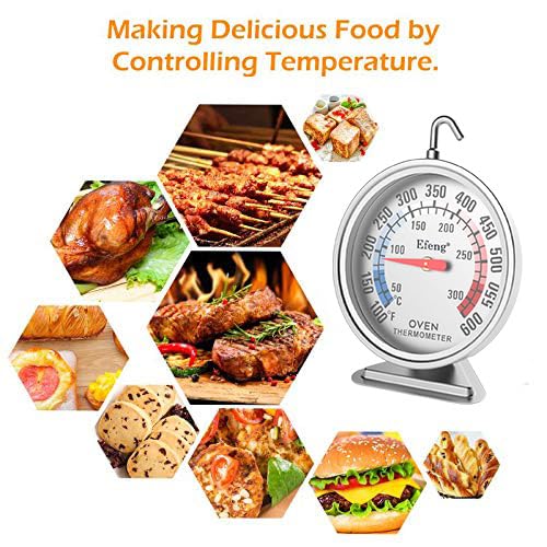 Oven Thermometers for Gas or Electric Oven Temperature Gauge with 100-600°F/50-300°C,Large Dial & Numbers,Best Kitchen Thermometer for Long Time in Oven Baking, Cooking,No Fading Color-Efeng