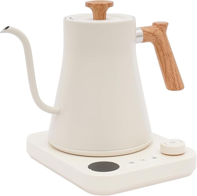 Gooseneck Electric Kettle, 0.24Gal Stainless Steel Electric Tea Kettle with Precision Temperature Control & LED Touchscreen, 1200W 90°Gooseneck Kettle for Tea Coffee (White)