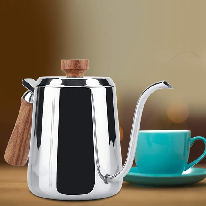 Joyzan Gooseneck Kettle, Stovetop Tea Maker Wood Anti Hot Handle Pour Over Stainless Steel Water Pot Coffee Teapot Drip Long Spout Home Kitchen Gas Stove Tops French Press Brewing Camping 350ml