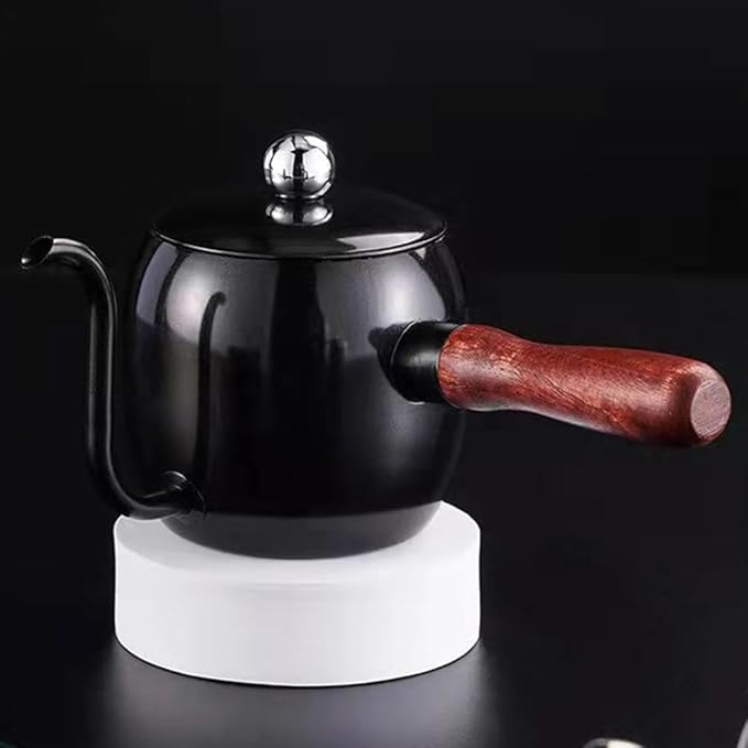 STOBOK 1Pc Japanese Style Gooseneck Coffee Kettle, 500ml Stainless Steel Drip Pot with Wooden Handle for Home, Office, Coffee Shop, Black