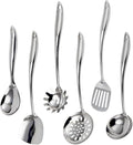 304 Stainless Steel Kitchen Utensils Set, VALESKA 6PCS Metal Cooking Utensils Set, Wok Spatula, Ladle, Skimmer Slotted Spoon, Pasta Spoon, Serving Large Ladle, Slotted Spatula Tunner