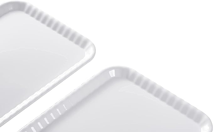 Blue Boat 17" x 12" Rectangular Serving Trays Set of 2 White, Melamine Serving Platter, Light Weight Easy to Clean Sturdy Stackable BPA-Free Dishwasher Safe