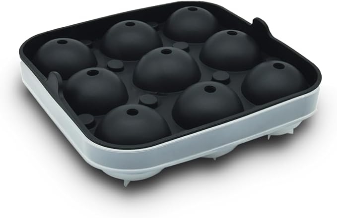 Samuelworld Large Ice Ball Maker with Lid, 9 x 2 Inch Ice Balls - Food Grade, Easy To Fill Round Silicone Ice Tray, Perfect Spheres Craft Ice Maker for Whiskey, Cocktails, Gifting - Black
