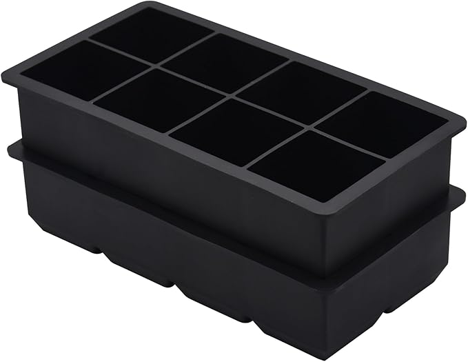 Bangp Large Ice Cube Tray for Whiskey,2 Pack Stackable Big Ice Cube Molds Make 16 Big Whiskey Ice Cubes,Easy Release Square Ice Cube Maker for Cocktails,Whiskey,Soups and Frozen Treats
