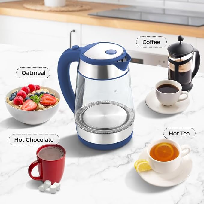 Zulay Kitchen Fast Boiling Electric Water Kettle - 1.7L, 1500W, Auto Shut-Off for Overboil & Boil Dry Protection, Cool-Touch Handle, 360° Base - Rapid Teapot Boiler For Coffee & Tea - Navy