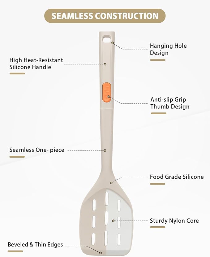 Silicone Spatulas and Spaghetti Spoons, 4 Pack Heat Resistant Full Silicone Cooking Utensils Set, Non Stick Large Kitchen Spatula Spoons for Cooking, Mixing, Serving, Draining