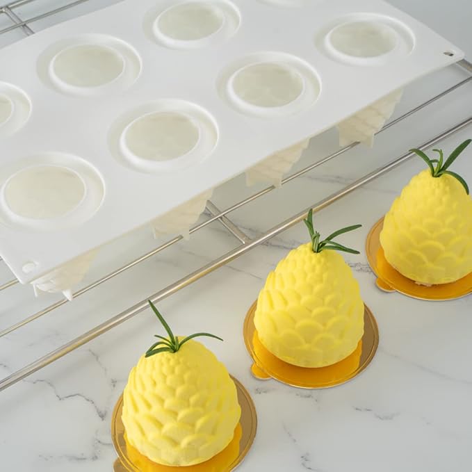 Pastry Tek 8 Cavities Pineapple Mold, 1 Oven-Ready Pineapple Jello Mold - Flexible, Freezable, White Silicone Tropical Fondant Mold, Easy Release, For Baking - Restaurantware