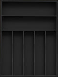 Sliverware Organizer, Bamboo Kitchen Drawer Organizer, Flatware Organizer Tray Holder for Sliverware, Utensil & Cutlery (7 Slots, Black)
