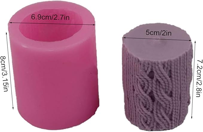 Lines Cylinder Candle Mold 3D Knitting Wool Pillar Silicone Candle Mould Fondant Chocolate Cake Tool for Handmade Soap, Polymer Clay