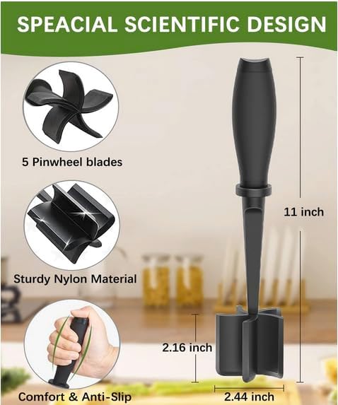 Meat Chopper, Hamburger Grinder, Premium Heat Resistant Smasher for Ground Beef, Burger Grinder Nylon Potato Mix Tool, Meat & Poultry Tenderizers, Non Stick, (Black)