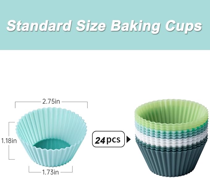 Silicone Baking Muffin Cups Cupcake Liners 24 Pack Non-stick Reusable Cake Molds