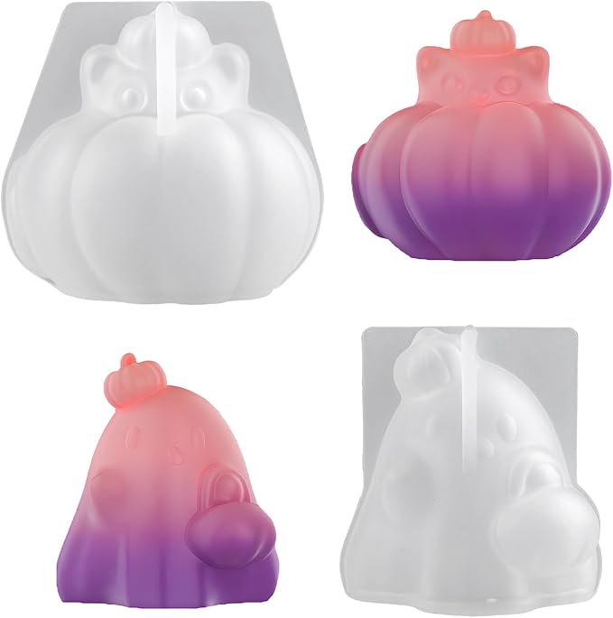 2Pcs Halloween Resin Silicone Mold, Ghost Pumpkin Epoxy Silicone Molds for Resin Casting Party Autumn Decor (Halloween A)
